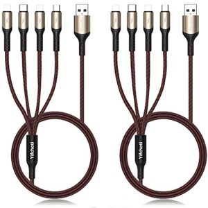 [ 2pack 4ft] multi charging cable nylon braided universal 4 in 1 multiple usb cable fast charging ,with dual phone/usb-c/micro-usb port adapter, compatible with cell phones tablets universal use