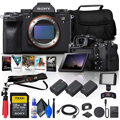 Sony Alpha 1 Mirrorless Digital Camera (Body Only) (ILCE-1/B) + 128GB Tough Memory Card + Corel Photo Software + 2 x NP-FZ100 Battery + LED Light + Case + HDMI Cable + More (Renewed)