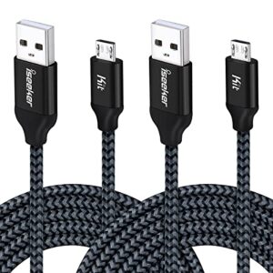 iseekerkit usb cable 15ft extra long braided micro usb charging cords [2pack] compatible for android/windows/ps4 controller/samsung galaxy s7 s6 plus and more(black)