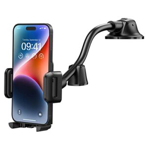 car cell phone holder mount – strong suction cup windshield dashboard phone holder, long arm car cell phone holder compatible with iphone 14 13 12 11 x 8 7 6 series and other phones under 6.9 inches