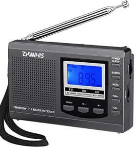 portable radio, zhiwhis am fm shortwave radios with best reception, battery operated clock radio with preset function, alarm clock digital tuner with sleep timer