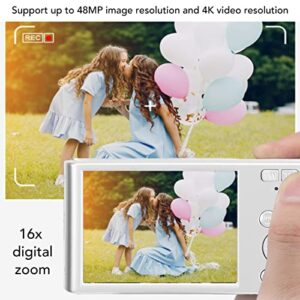 4K Digital Camera, Portable Zoom Compact Camera, 48MP 2.8 Inch 16X 48MP 4K Video Image USB Charging Video Digital Camera for Teens Beginners (Silver)