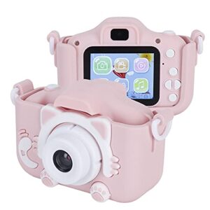 children camera, 40mp cartoon cat photograph camera 2.0in ips screen kids selfie digital camera with puzzle games birthday gifts (pink)