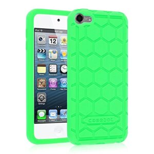 fintie silicone case for ipod touch 7 ipod touch 6 ipod touch 5 – (honey comb series) impact shockproof anti slip soft protective cover for ipod touch 7th 6th 5th, green-glow in the dark