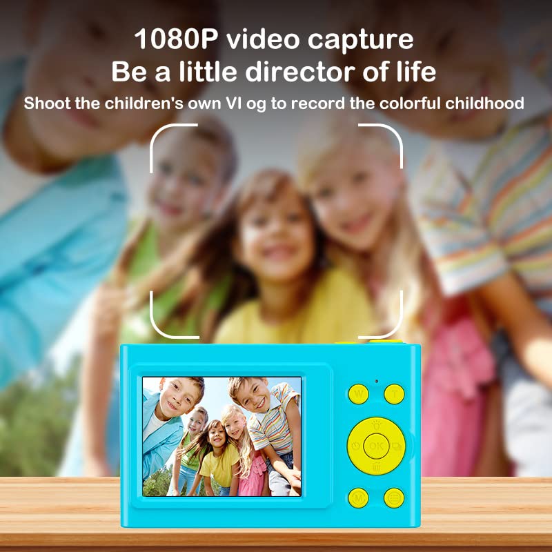 Kids Camera Vlogging Camera Video Digital DV Camera MP3 for Boys Girls Mini Gift 16x Zoom Photography (No Card,Blue)