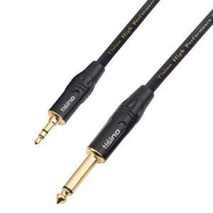 tisino 1/4 mono to 1/8 stereo cable, 3.5mm trs stereo to 1/4 inch ts mono interconnect cable (mono to stereo adapter) – 3 feet