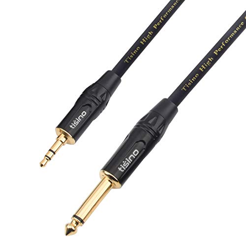 tisino 1/4 Mono to 1/8 Stereo Cable, 3.5mm TRS Stereo to 1/4 inch TS Mono Interconnect Cable (Mono to Stereo Adapter) - 3 feet