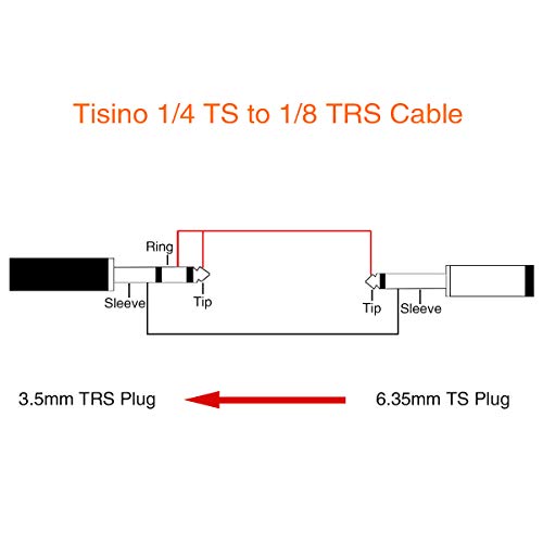 tisino 1/4 Mono to 1/8 Stereo Cable, 3.5mm TRS Stereo to 1/4 inch TS Mono Interconnect Cable (Mono to Stereo Adapter) - 3 feet