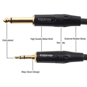 tisino 1/4 Mono to 1/8 Stereo Cable, 3.5mm TRS Stereo to 1/4 inch TS Mono Interconnect Cable (Mono to Stereo Adapter) - 3 feet