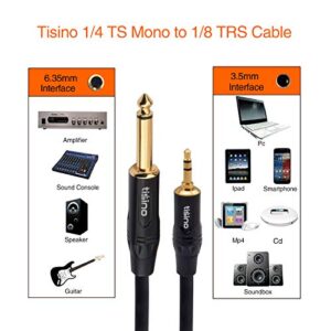 tisino 1/4 Mono to 1/8 Stereo Cable, 3.5mm TRS Stereo to 1/4 inch TS Mono Interconnect Cable (Mono to Stereo Adapter) - 3 feet