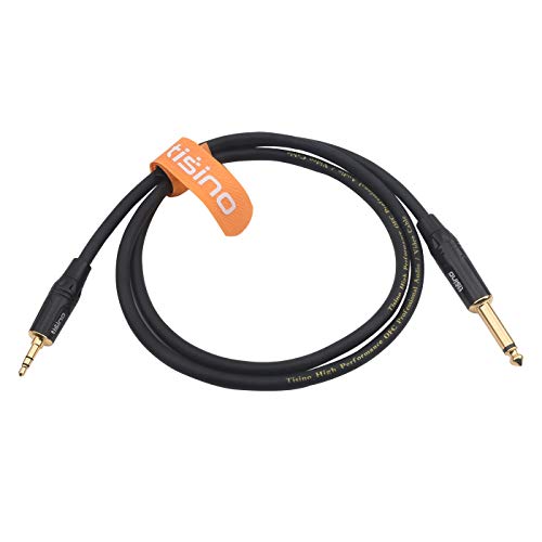 tisino 1/4 Mono to 1/8 Stereo Cable, 3.5mm TRS Stereo to 1/4 inch TS Mono Interconnect Cable (Mono to Stereo Adapter) - 3 feet