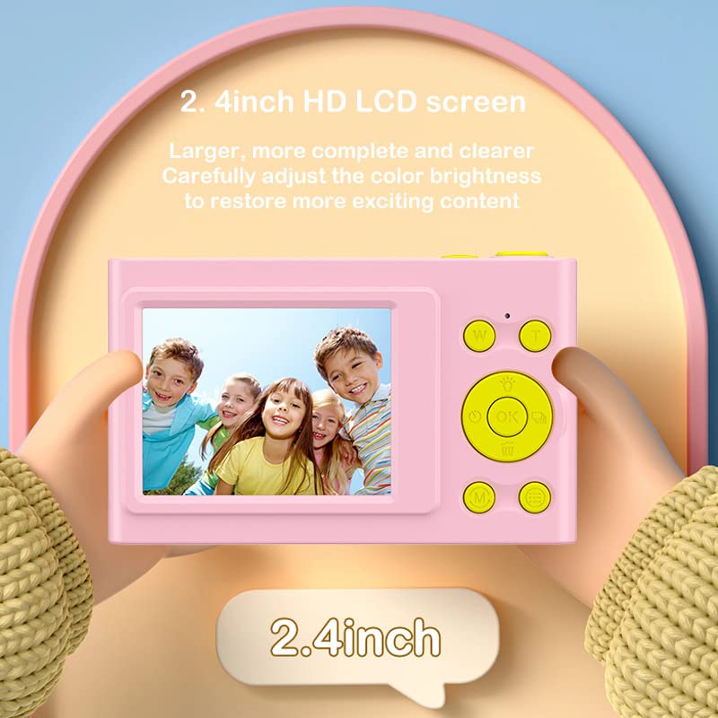 Kids Camera Vlogging Camera Video Digital DV Camera MP3 for Boys Girls Mini Gift 16x Zoom Photography (No Card,Pink)