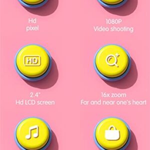 Kids Camera Vlogging Camera Video Digital DV Camera MP3 for Boys Girls Mini Gift 16x Zoom Photography (No Card,Pink)