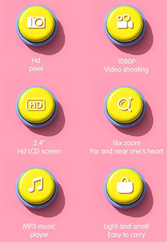 Kids Camera Vlogging Camera Video Digital DV Camera MP3 for Boys Girls Mini Gift 16x Zoom Photography (No Card,Pink)