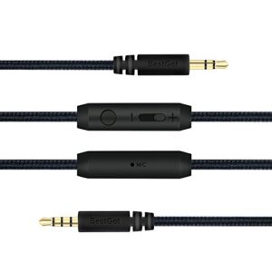 bestgot audio cable with microphone volume control aux cord 3.5mm (4.3ft / 1.3m) for ps4 controller, headphones,tablet,computer, laptop,car,mobile phone and more (1-pack black)