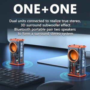 Learoin 2023 Tokyo Transparent Mecha Wireless Bluetooth Speaker -【New Version】 Portable Bluetooth Speaker, 3 LED Light Patterns & Stereo Sound, Loud 360° Hd Surround Sound for Party Beach Camping