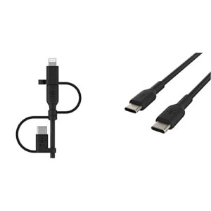 belkin 3-in-1 universal usb-a cable – usb-c cable, lightning cable & ipads, galaxy, tablet, smartphone – black & 3.3ft usb-c to usb-c cable, usb-c fast charge cable for galaxy s23