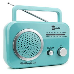 hdi audio radio teal/silver premium home vintage portable retro radio classic am/fm radio with built in speakers + headphone jack
