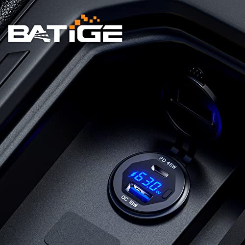 BATIGE PD 45W USB C Quick Charger 18W USB 3.0 Charger Socket Waterproof with Switch LED Voltmeter and Wire Fuse DIY Kit for 12V/24V Car Boat Marine ATV Bus Truck RV Motorcycle