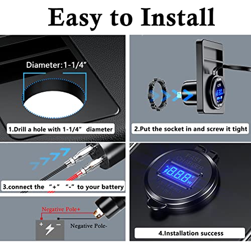 BATIGE PD 45W USB C Quick Charger 18W USB 3.0 Charger Socket Waterproof with Switch LED Voltmeter and Wire Fuse DIY Kit for 12V/24V Car Boat Marine ATV Bus Truck RV Motorcycle