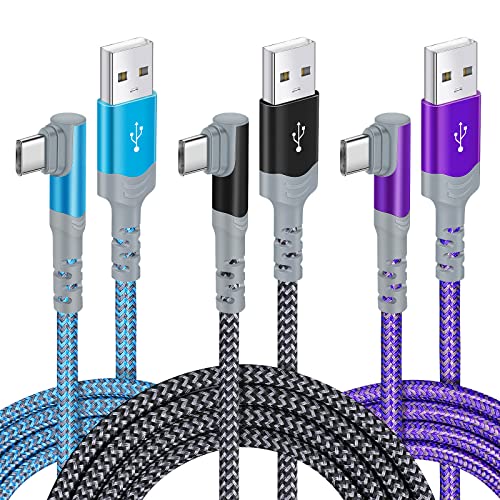 Boxeroo USB Type C Charging Cable 3Pack 10FT/3M 90 Degree Right Angle USB A to USB C Fast Charger Cord Compatible for Samsung Galaxy S20 S10 S9 S8 Plus Note10 9 8 LG G8 G6 V40 V30