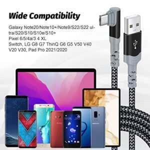 Boxeroo USB Type C Charging Cable 3Pack 10FT/3M 90 Degree Right Angle USB A to USB C Fast Charger Cord Compatible for Samsung Galaxy S20 S10 S9 S8 Plus Note10 9 8 LG G8 G6 V40 V30