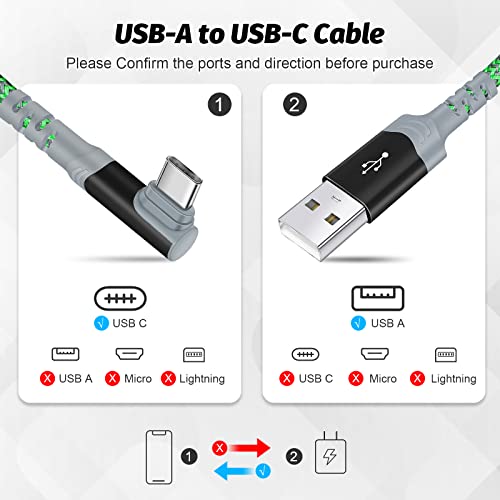 Boxeroo USB Type C Charging Cable 3Pack 10FT/3M 90 Degree Right Angle USB A to USB C Fast Charger Cord Compatible for Samsung Galaxy S20 S10 S9 S8 Plus Note10 9 8 LG G8 G6 V40 V30