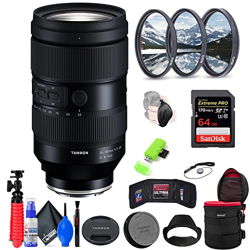 Tamron 35-150mm f/2-2.8 Di III VXD Lens for Sony E (INTL Model) with 64GB Extreme Pro SD Card + 82mm Filter Set + 8-Inch Lens Case + Memory Card Wallet + Strap + Cleaning Kit