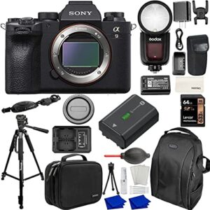 sony alpha 9 ii mirrorless full-frame camera bundle with godox flash, extra battery, 64gb sdxc card, backpack, dually charger, handy case, tripod + more | sony a9ii