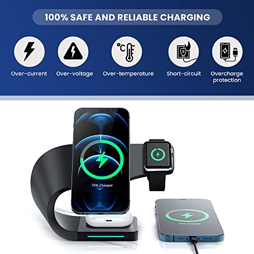 3 in 1 Charging Station - Wireless Charger for Phones, Apple Watch & AirPods - Fast Charge Stand Dock for Qi-Enabled iPhone 14, 13, 12, 11, XR, XS, SE, 8, Samsung, Android, Smart Watch, Headset