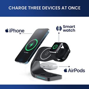 3 in 1 Charging Station - Wireless Charger for Phones, Apple Watch & AirPods - Fast Charge Stand Dock for Qi-Enabled iPhone 14, 13, 12, 11, XR, XS, SE, 8, Samsung, Android, Smart Watch, Headset
