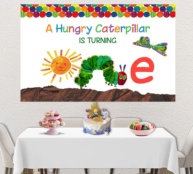 A Hungry Caterpillar is Turning One Birthday Backdrop Photocall Cartoon Caterpillar 1St Birthday Party Background Butterfly 5X3Ft Vinyl