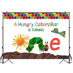 A Hungry Caterpillar is Turning One Birthday Backdrop Photocall Cartoon Caterpillar 1St Birthday Party Background Butterfly 5X3Ft Vinyl