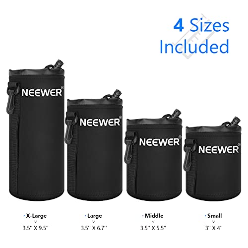 Neewer 4X Lens Case Lens Pouch Bag with Thick Protective Neoprene for DSLR Camera Lens (Fit for Canon, Nikon, Sony, Olympus, Panasonic) Includes: Small, Medium, Large, XL Size