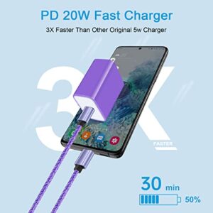 Type C Charger Fast Charging Block, 20W USB C Fast Wall Charger with 6FT C Charger Cable for Samsung Galaxy A14 A03s A13 A53 5G A23 A73 A04s S23 S22 Ultra S21 S20FE S10e Note 10, Pixel 7Pro 6a 6Pro 5a