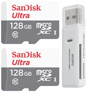sandisk 128gb ultra (2 pack) microsd class 10 100mb/s micro sdxc memory card sdsqunr-128g bundle with (1) goram reader (128gb, 2 pack)