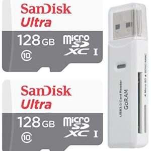 SanDisk 128GB Ultra (2 Pack) MicroSD Class 10 100MB/s Micro SDXC Memory Card SDSQUNR-128G Bundle with (1) GoRAM Reader (128GB, 2 Pack)