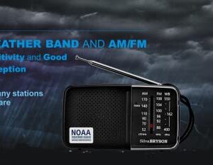 NOAA Weather Radio SilvaBRYSON, Emergency AM/FM Battery Operated Handheld Radio with Speaker and Best Reception for Hurricane, Home, Running. Convenient Headphone Jack, Operated by 2AA Battery.