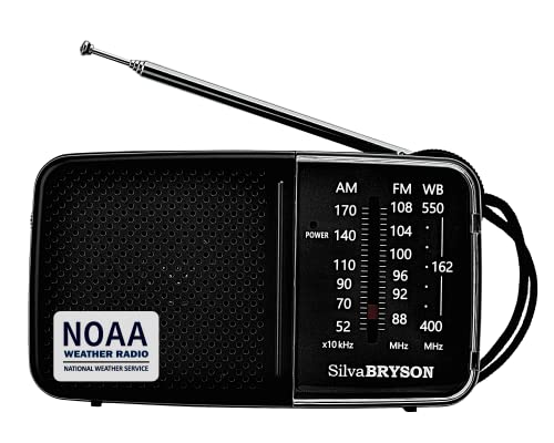 NOAA Weather Radio SilvaBRYSON, Emergency AM/FM Battery Operated Handheld Radio with Speaker and Best Reception for Hurricane, Home, Running. Convenient Headphone Jack, Operated by 2AA Battery.