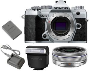 olympus om-d e-m5 mark iii mirrorless digital camera body + m.zuiko digital ed 14-42mm f/3.5-5.6 ez lens (silver)