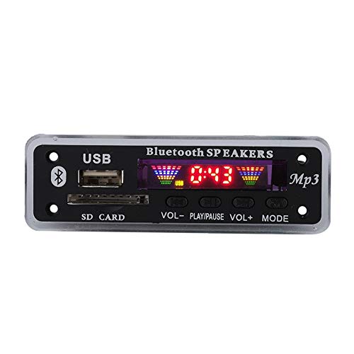 fosa DC 5V/12V Bluetooth 5.0 Audio Decoder Board Audio Module USB AUX SD FM Radio Lossless MP3/WMA/WAV/FLAC/APE Decoder Board Module, Colors Screen Display(Black)