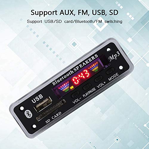 fosa DC 5V/12V Bluetooth 5.0 Audio Decoder Board Audio Module USB AUX SD FM Radio Lossless MP3/WMA/WAV/FLAC/APE Decoder Board Module, Colors Screen Display(Black)