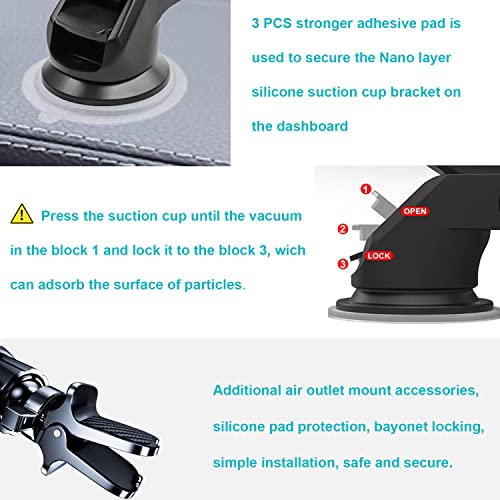 SIXFU Phone Mount for Car, Car Phone Holder Mount[Universal Car Vent/Windshield/Dashboard] Cell Phone Holder Car Accessories Compatible with All iPhone Smartphones