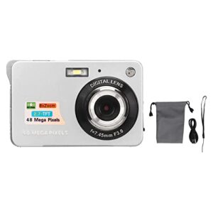 Jopwkuin Vlogging Camera, Anti Shake 4K Portable Digital Camera 48MP Rechargeable for Photography(Silver)