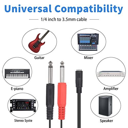 Poyiccot 1/4 Mono to 3.5mm Stereo Adapter, 3.5mm to 1/4 Adapter Cable, 1/8 to 1/4 Splitter Cable, 3.5mm 1/8 TRS Female to Dual 6.35mm 1/4 TS Male Stereo to Mono Y Splitter Cable, 20cm/8inch