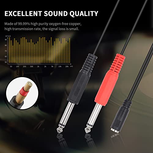 Poyiccot 1/4 Mono to 3.5mm Stereo Adapter, 3.5mm to 1/4 Adapter Cable, 1/8 to 1/4 Splitter Cable, 3.5mm 1/8 TRS Female to Dual 6.35mm 1/4 TS Male Stereo to Mono Y Splitter Cable, 20cm/8inch