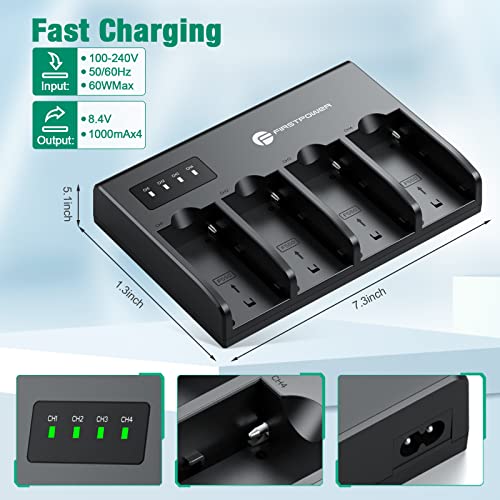 FirstPower 4 Pack NP-F550 Batteries and 4-Channel Charger Compatible with Sony NP-F970 F960 F770 F750 F570 F550 F530 F330 CCD-SC55 TR516 TR716 TR818 TR910 TR917 Camcorder and Led Video Light, Monitor