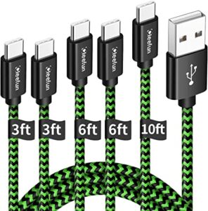 cleefun usb c cable fast charge, [5-pack, 3/3/6/6/10 ft] type c charger braided charging cord compatible with samsung galaxy s20 s10 s10e s9 s8 plus s10+ s9+, note 10 9 8, moto g8 g7 g6, l-g g8 g7