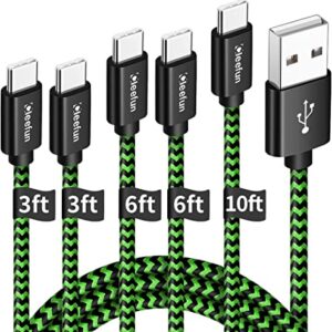 CLEEFUN USB C Cable Fast Charge, [5-Pack, 3/3/6/6/10 ft] Type C Charger Braided Charging Cord Compatible with Samsung Galaxy S20 S10 S10E S9 S8 Plus S10+ S9+, Note 10 9 8, Moto G8 G7 G6, L-G G8 G7