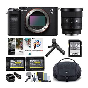sony alpha a7c full-frame compact mirrorless camera (black) bundle with fe 20mm f/1.8 g lens (6 items)
